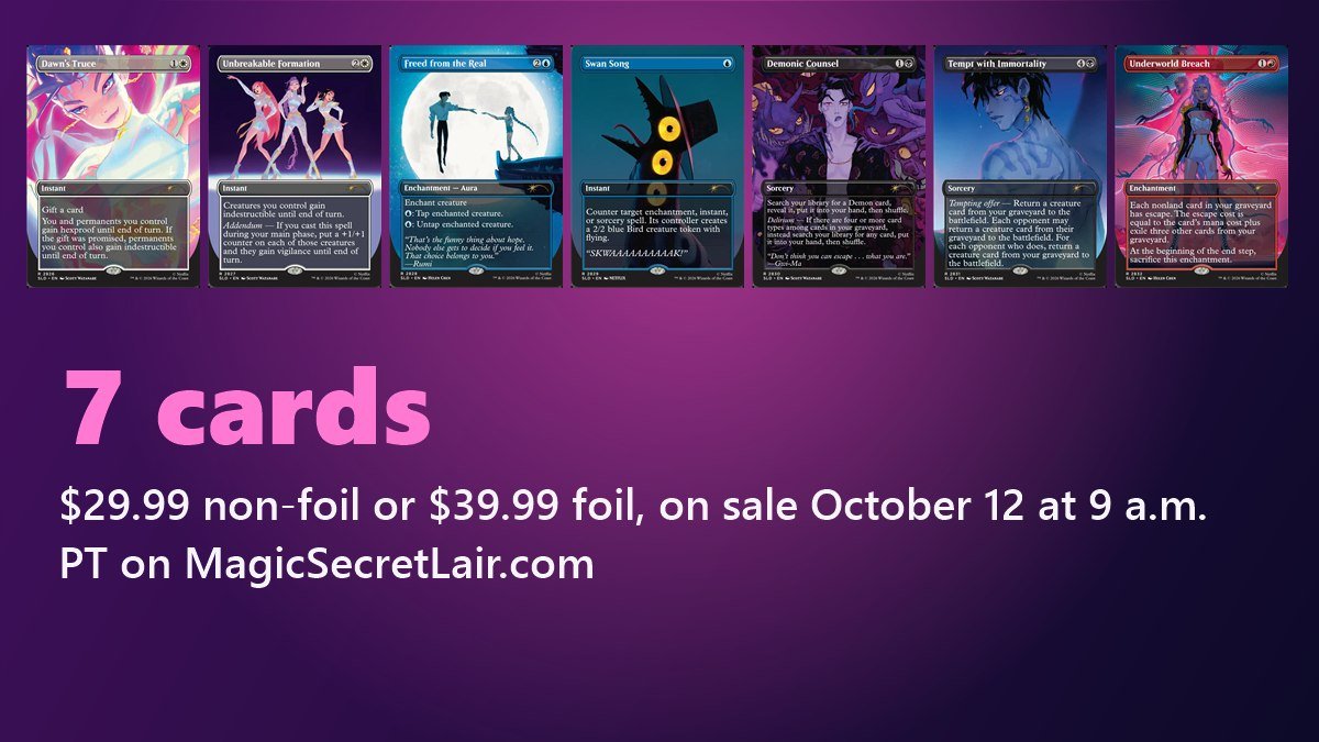 All seven Secret Lair x KPop Demon Hunters: How It's Done cards with the drop price and sale date
