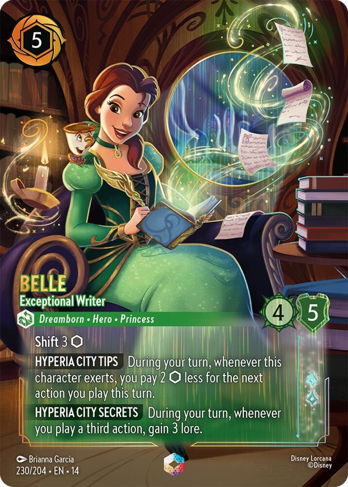Belle – Exceptional Writer Enchanted card from Disney Lorcana Hyperia City