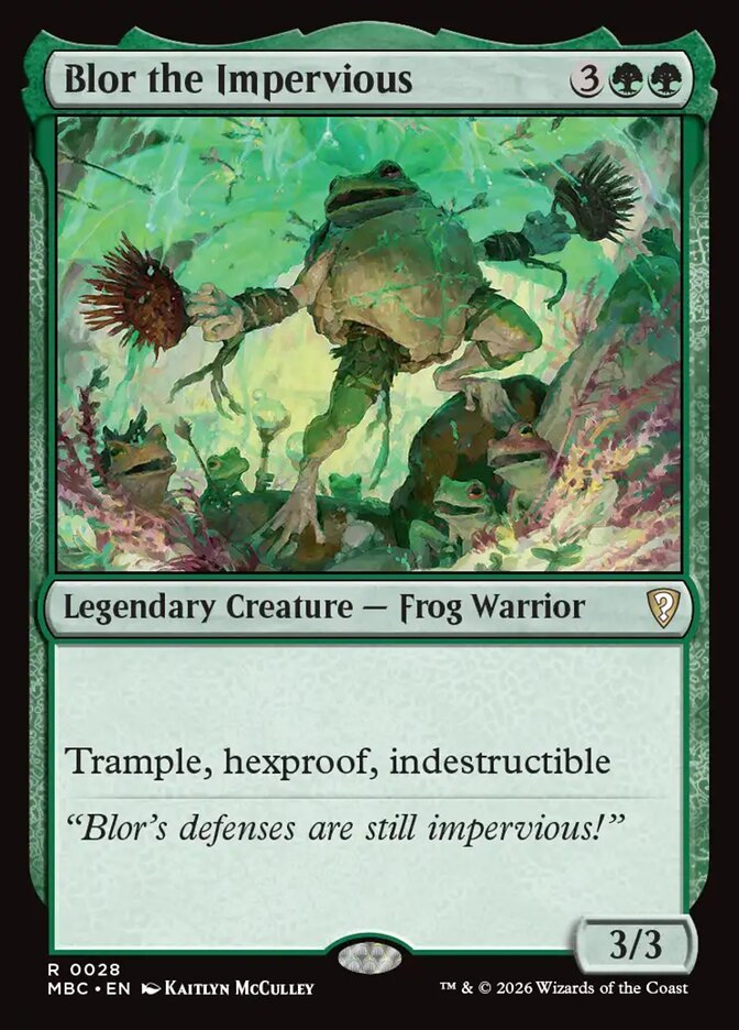 Blor the Impervious, a one-color green commander from Mystery Booster Commander Edition