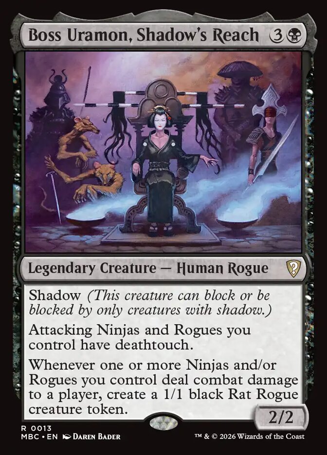 Boss Uramon, Shadow's Reach, a black Rogue commander from Mystery Booster Commander Edition