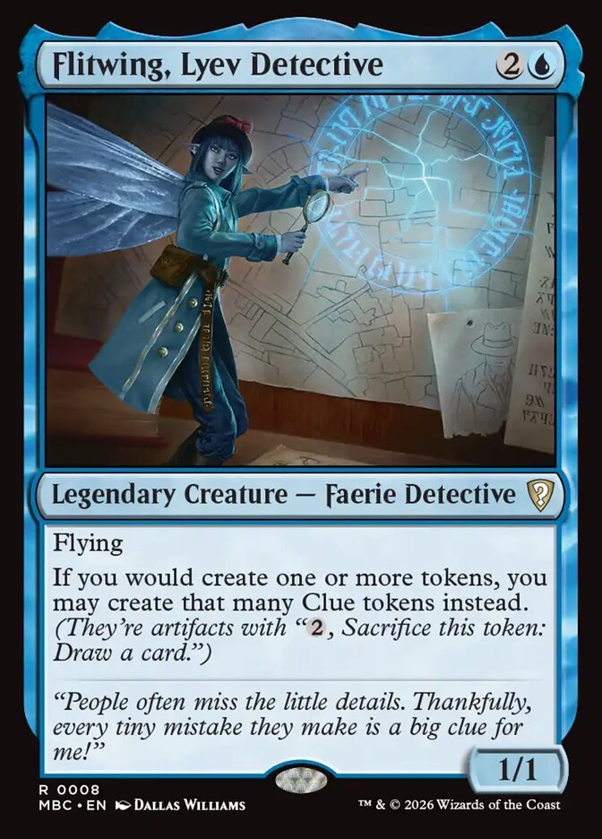 Flitwing, Lyev Detective, a one-color blue commander from Mystery Booster Commander Edition