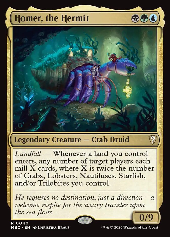 Homer, the Hermit crab commander card from Mystery Booster Commander Edition
