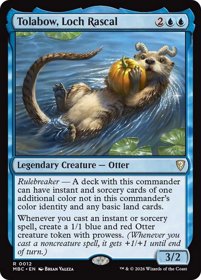 Tolabow, Loch Rascal, a Rulebreaker commander that adds a color for instants and sorceries