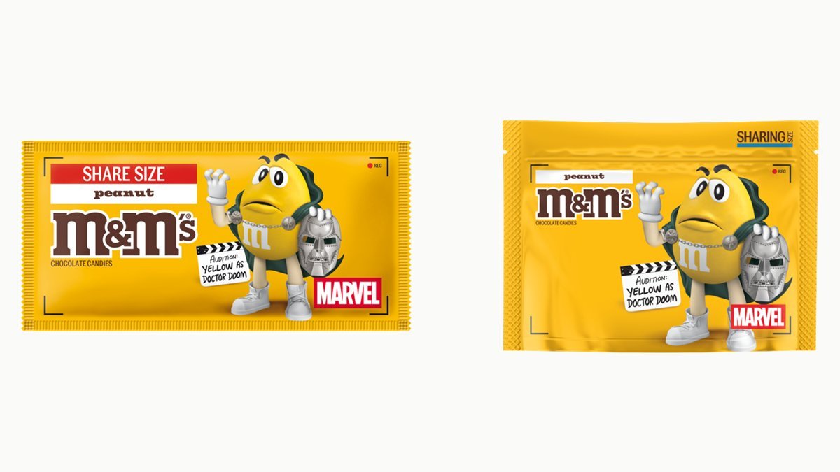 Walmart-exclusive M&M's Yellow as Doctor Doom Peanut packs