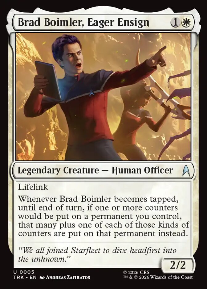 Brad Boimler, Eager Ensign Magic: The Gathering Star Trek card, an upgrade for the Federation Fleet Commander deck