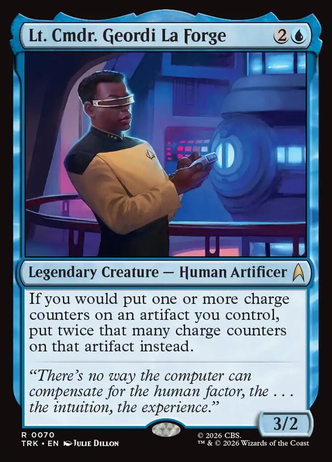 Lt. Cmdr. Geordi La Forge Magic: The Gathering card, an upgrade for the Federation Fleet Commander deck