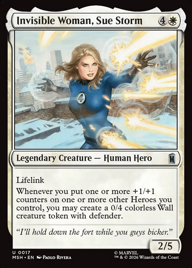 Invisible Woman, Sue Storm Magic: The Gathering card, an upgrade for The Fantastic Four Commander deck