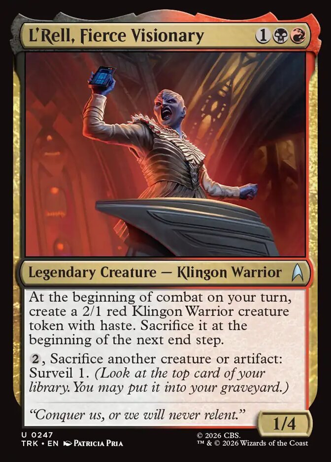 L'Rell, Fierce Visionary Magic: The Gathering card, an upgrade for the Klingon Fury Commander deck