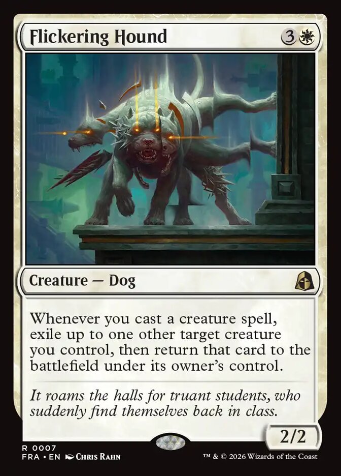 Flickering Hound Magic: The Gathering card, an upgrade for the Landing Party Commander deck