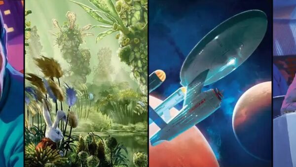 Landing Party Upgrade Guide: 10 Cuts and 10 Upgrades for Spock Commander Spock, Shore Leave Planet, the Starship Enterprise and Captain Kirk card art from the MTG Star Trek Landing Party Commander deck