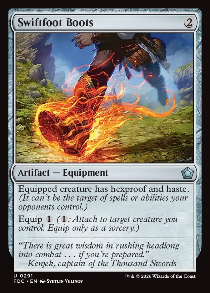 Swiftfoot Boots Magic: The Gathering card, an upgrade for the Landing Party Commander deck