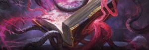The Darkhold key art from MTG Marvel: Darkhold Destiny by Yohann Schepacz: a tentacled book of dark magic