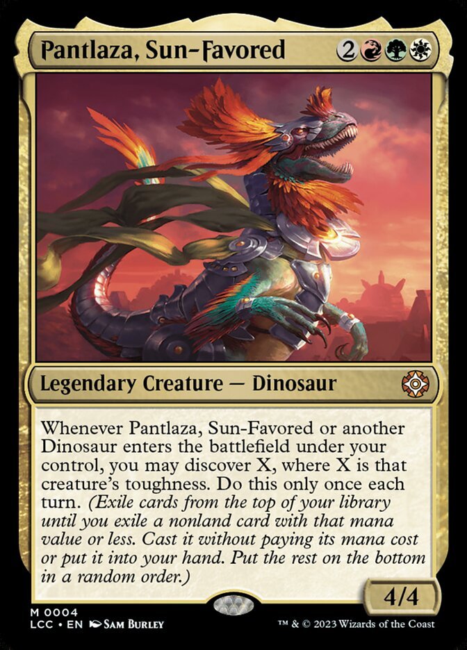 Pantlaza, Sun-Favored, a Naya commander in Magic: The Gathering