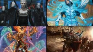 Card art from 2026 Magic sets: The Borg Queen (Star Trek), Jace, Multiverse Architect (Reality Fracture), Ashling, the Limitless (Lorwyn Eclipsed) and Thorin, Mountain-king (The Hobbit)