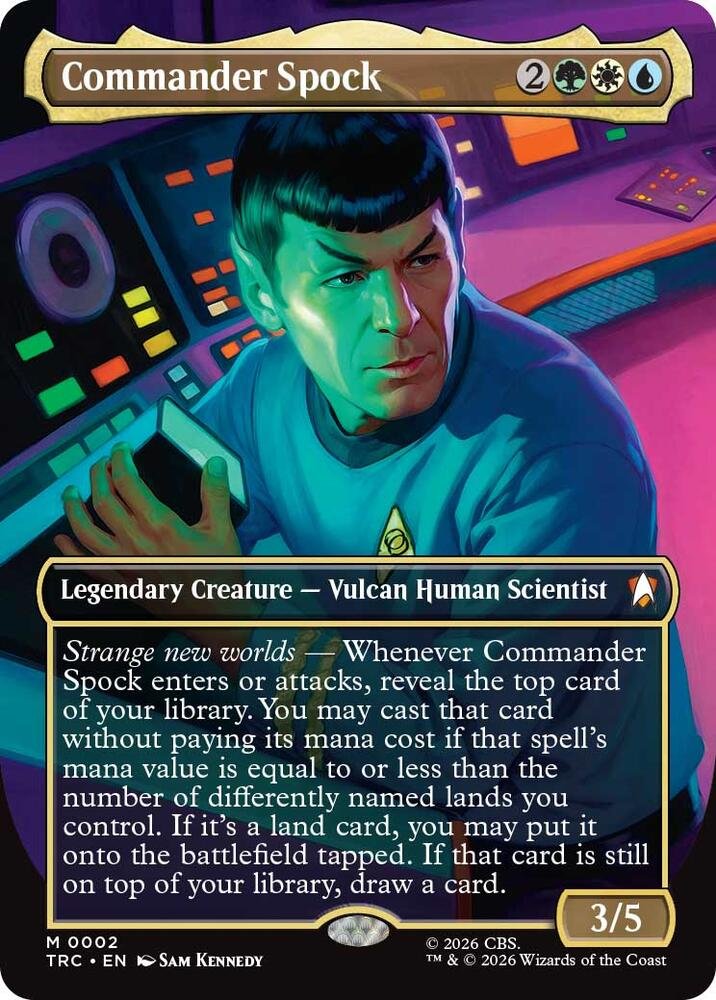 Commander Spock borderless card from the MTG Star Trek Landing Party Commander deck