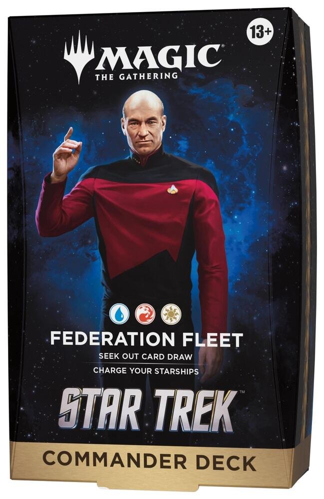MTG Star Trek Federation Fleet Commander deck box with Captain Jean-Luc Picard