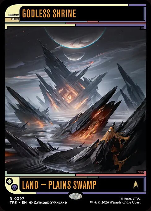 Godless Shrine LCARS frame shock land from MTG Star Trek