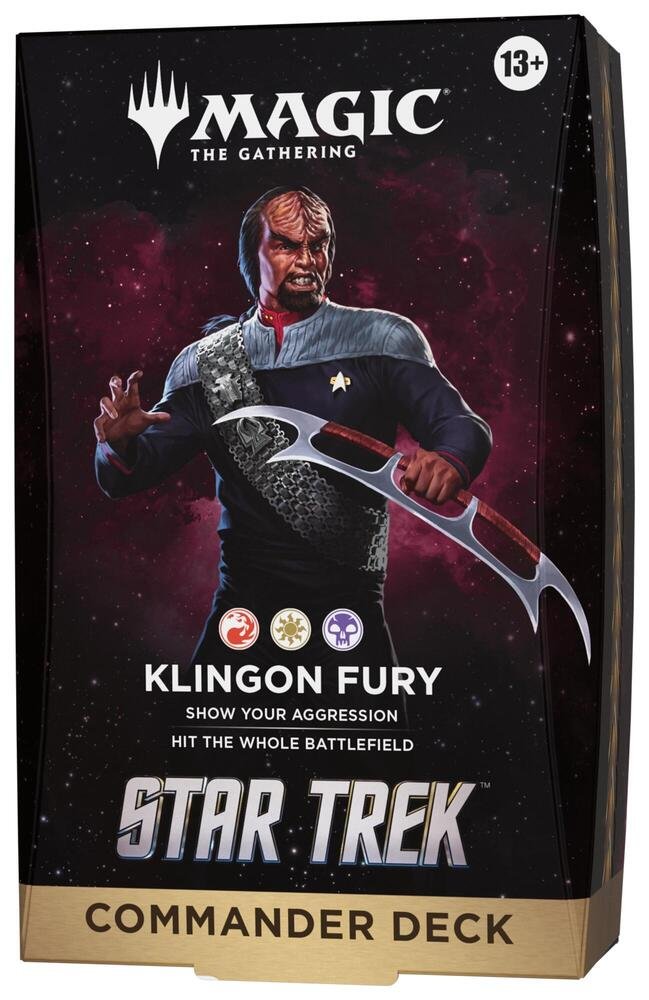 MTG Star Trek Klingon Fury Commander deck box with Worf holding a bat'leth