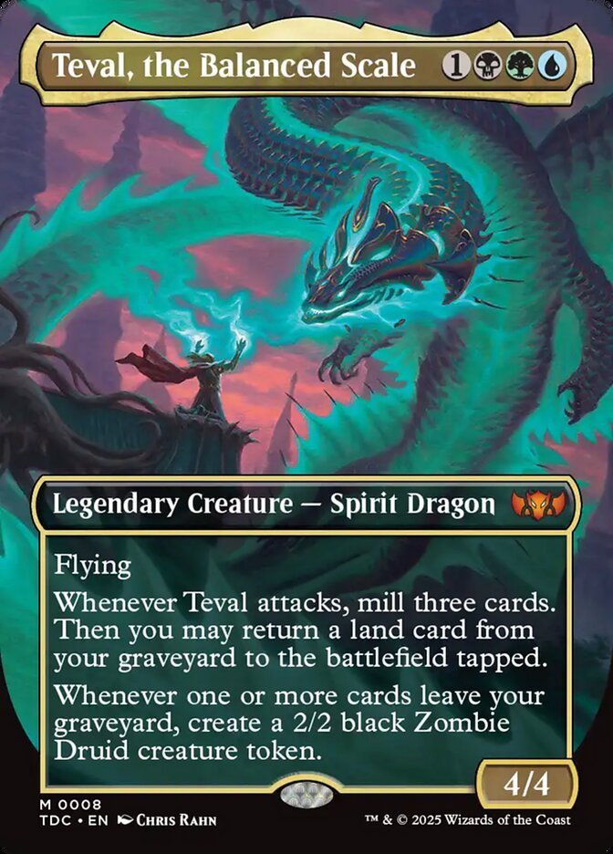 Teval, the Balanced Scale, a Sultai commander in Magic: The Gathering