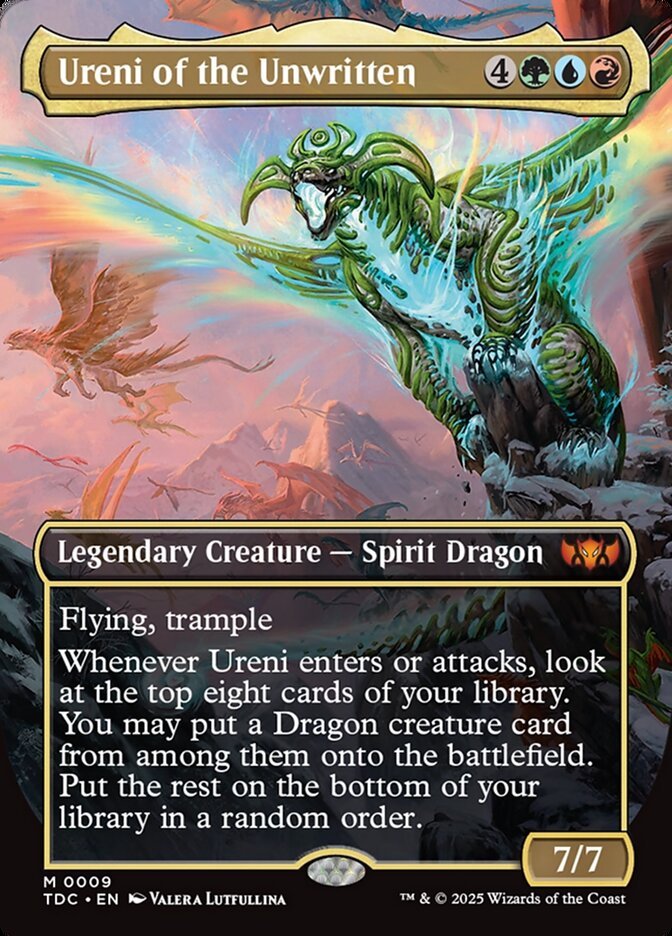 Ureni of the Unwritten, a Temur commander in Magic: The Gathering
