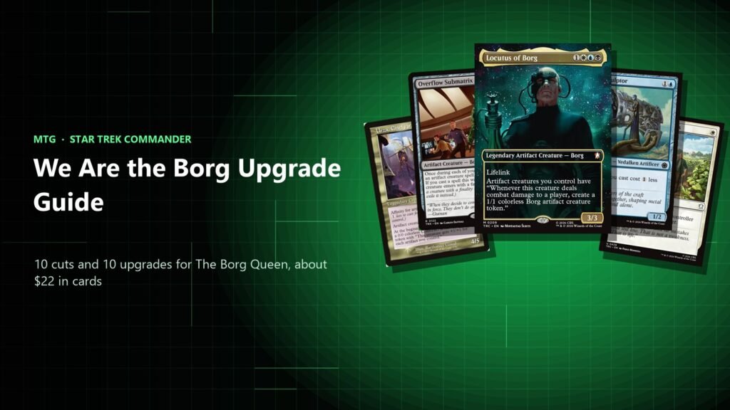 We Are the Borg Commander deck upgrade guide with Locutus of Borg, Urza, Overflow Submatrix, Etherium Sculptor and Swords to Plowshares cards