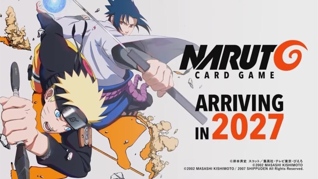 Naruto and Sasuke key art with the Naruto Card Game logo and the words Arriving in 2027