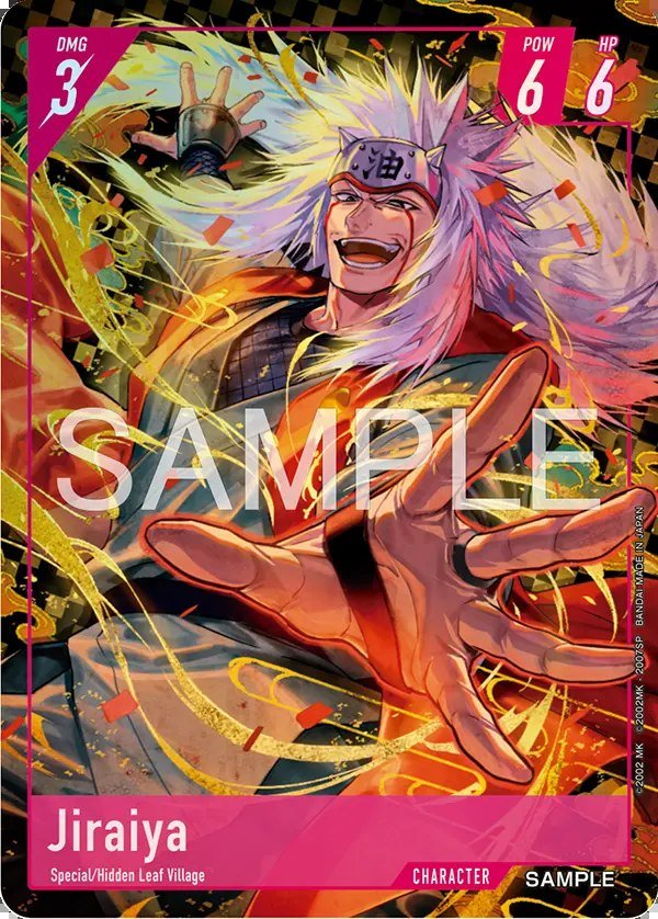 Jiraiya Character card with a new illustration, pink frame, DMG 3, POW 6 and HP 6