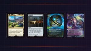 Starfleet Academy and Replicator from MTG Star Trek, The Ball from Riftbound Radiance and Merlin from Disney Lorcana Hyperia City