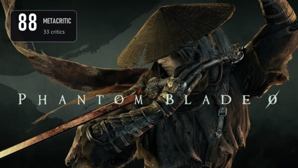 Phantom Blade Zero key art of Soul in a straw hat drawing his sword, with a badge showing an 88 Metacritic score from 33 critics