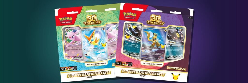 Pokemon TCG 30th Celebration Battle Deck boxes for Espeon ex and Umbreon ex