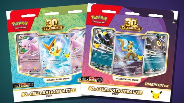 30th Celebration Battle Decks: Espeon ex vs. Umbreon ex (Price and What's Inside) Pokemon TCG 30th Celebration Battle Deck boxes for Espeon ex and Umbreon ex