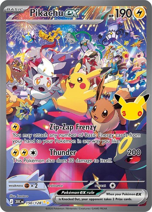 Pikachu ex card from Pokémon TCG 30th Celebration