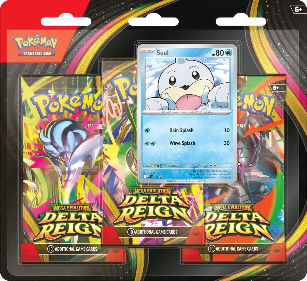 Pokemon TCG Mega Evolution Delta Reign 3 pack blister with a Seel promo card