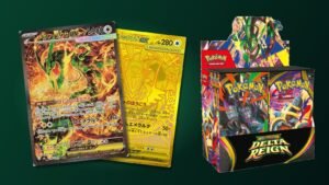 Pokémon Delta Reign booster box with the Japanese Special Art Rare and gold Mega Rayquaza ex cards