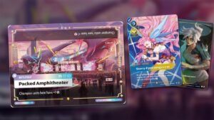 Riftbound Radiance chase cards: Packed Amphitheater Ultimate Rare with the Seraphine and Riven Overnumbered cards