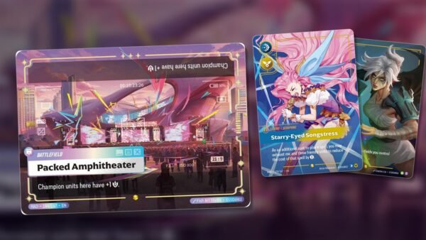 Riftbound Radiance chase cards: Packed Amphitheater Ultimate Rare with the Seraphine and Riven Overnumbered cards