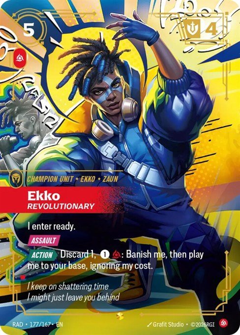 Ekko, Revolutionary Overnumbered card with the True Damage look from Riftbound Radiance, 177/167