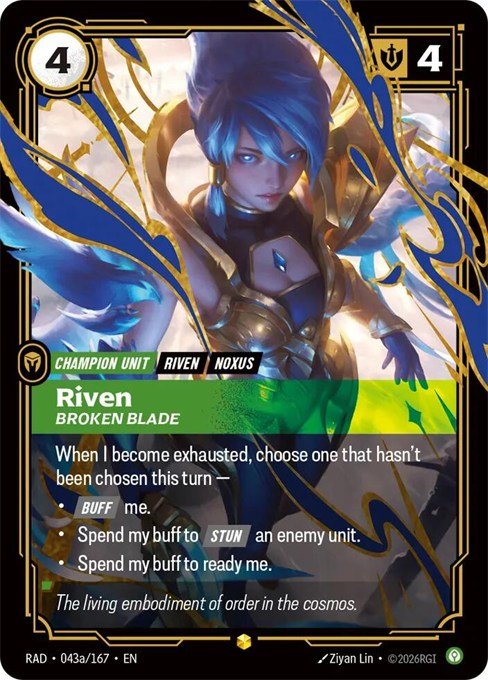 Riven, Broken Blade Alternate Art card from Riftbound Radiance
