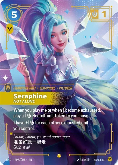 Seraphine, Not Alone K/DA Special Art card from Riftbound Radiance, SP5