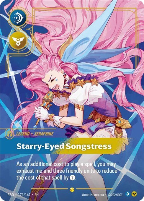 Seraphine, Starry-Eyed Songstress Overnumbered Legend card from Riftbound Radiance