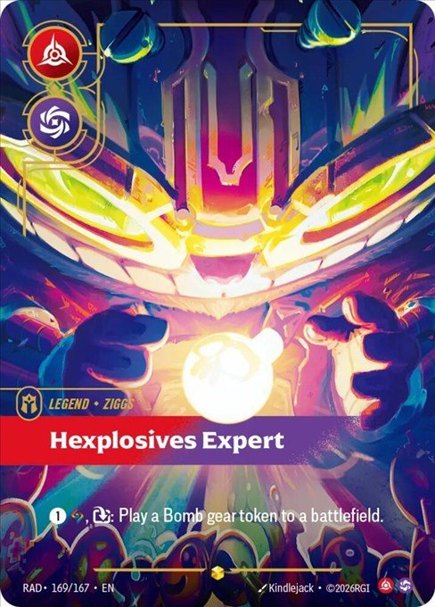Ziggs, Hexplosives Expert Overnumbered Legend card from Riftbound Radiance