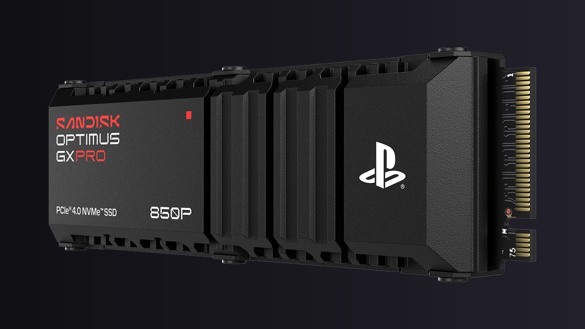 Sandisk Optimus GX PRO 850P M.2 SSD with a black heatsink and PlayStation logo, made for the PS5