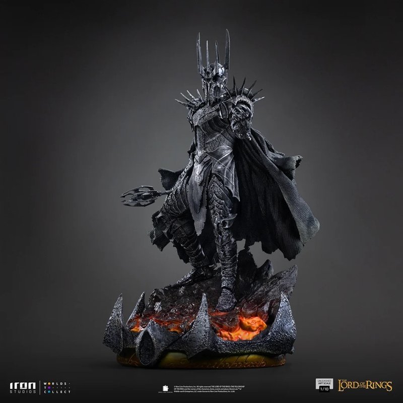 Iron Studios Sauron Unleashed 1:10 statue, full view on its lava base