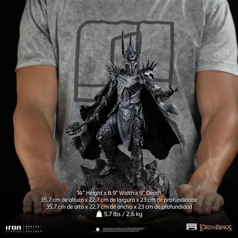 Sauron Unleashed statue held in two hands to show its 14-inch size