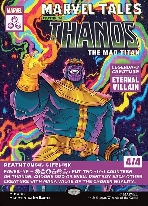 Thanos, the Mad Titan Borderless Classic Comic MTG card, Marvel Super Heroes #400