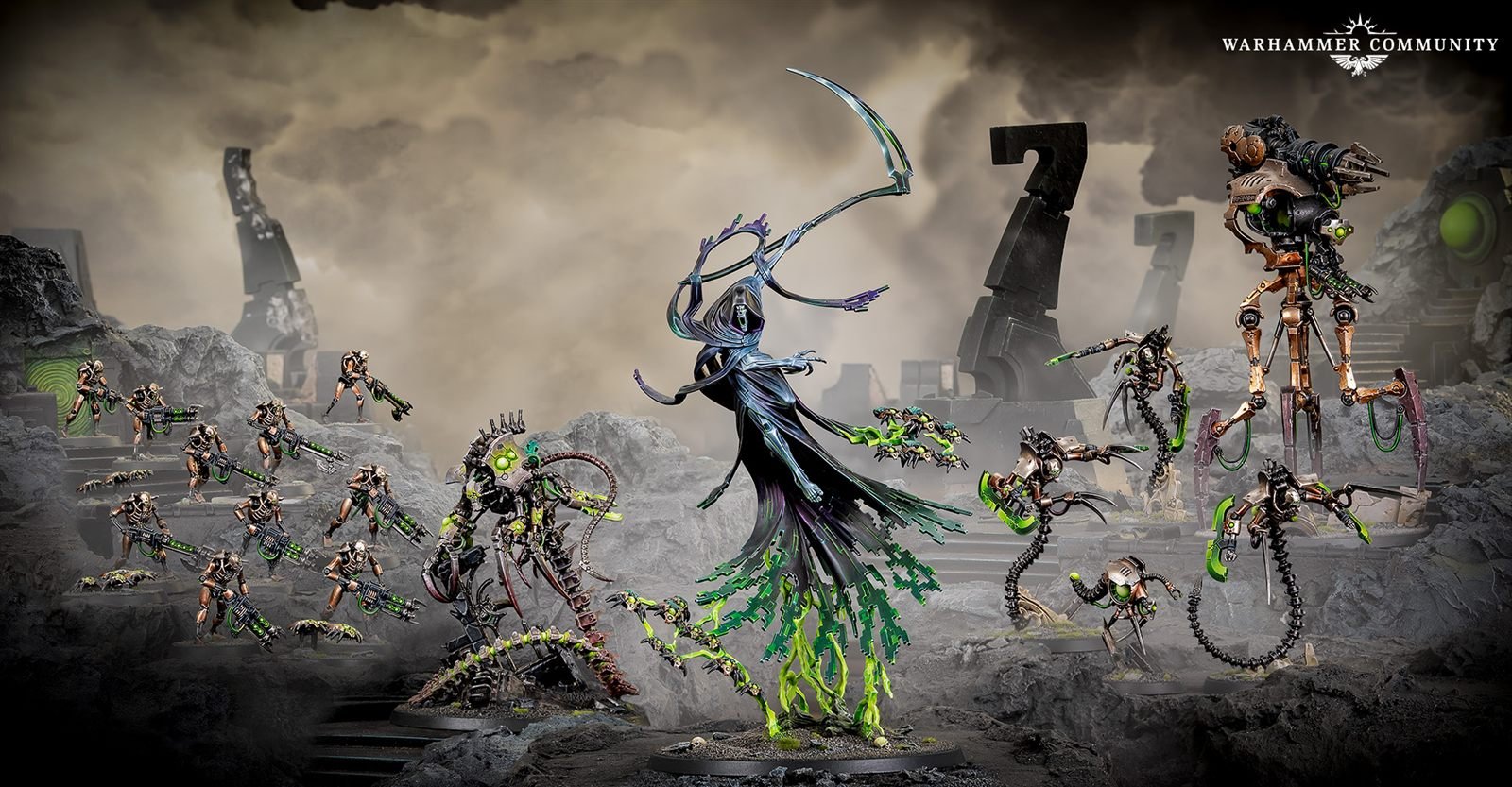 Necrons Disciples of the Nekrosor Battleforce with the C'tan Shard of the Nightbringer, Nekrosor Ammentar, Ophydian Destroyers, Canoptek Doomstalker and Necron Warriors