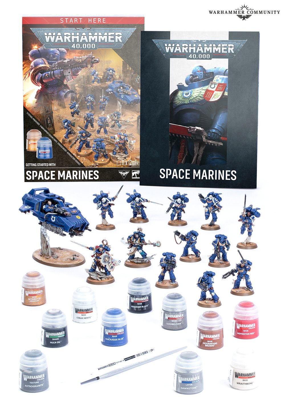 Warhammer 40,000 Getting Started with Space Marines 2026 box with Combat Patrol and paints